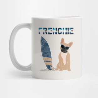 French Bulldog (Frenchie) Dog Wearing Sunglasses with Surf Board Mug